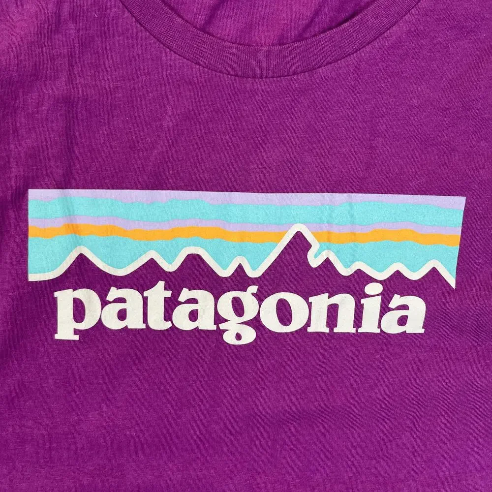 Patagonia Logo T-Shirt Girls Large Purple Short Sleeve Outdoor Graphic Tee